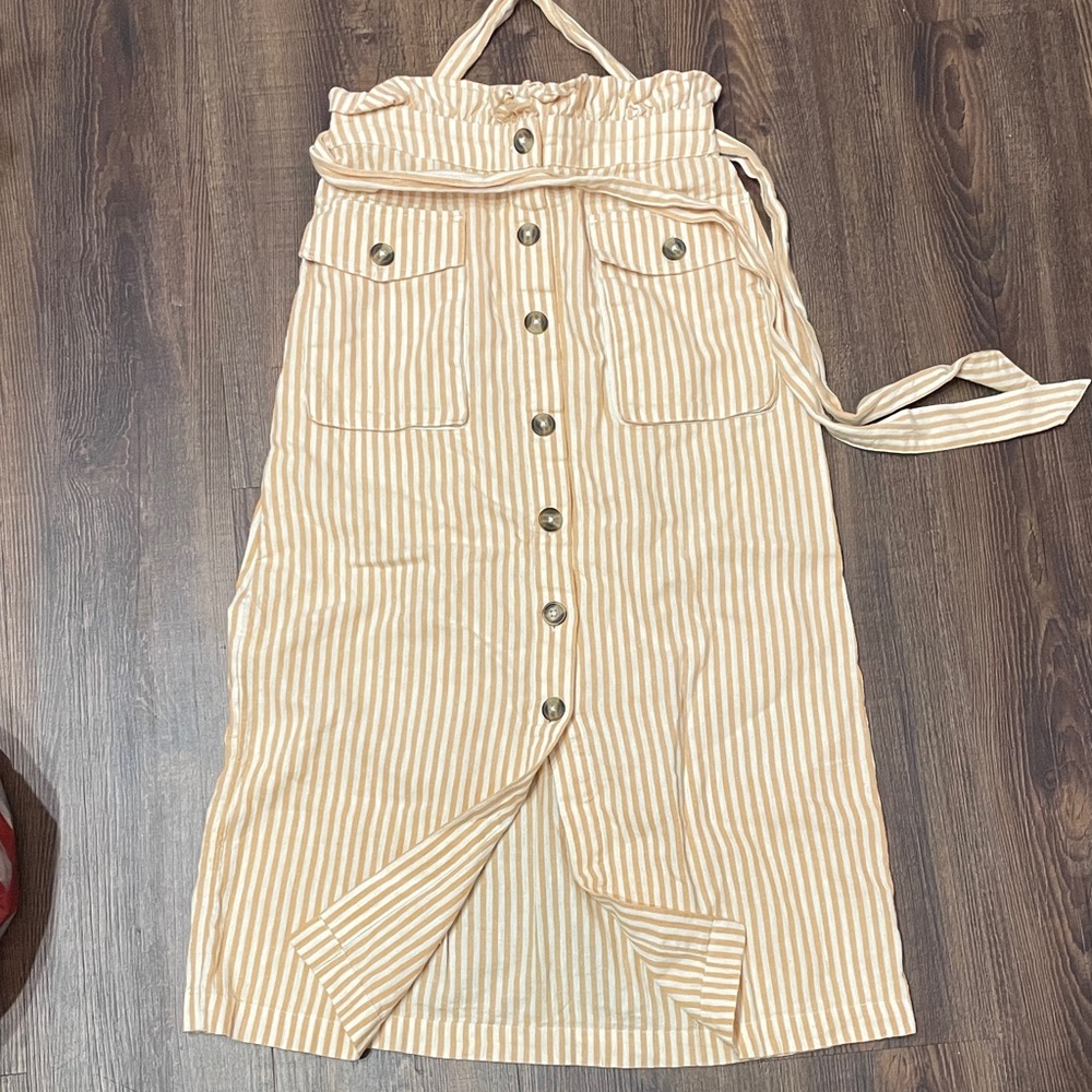 American Eagle Striped Paper Bag Midi Skirt